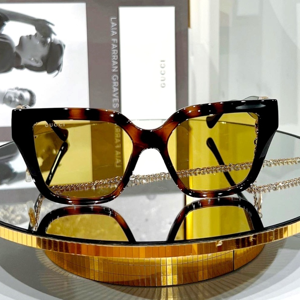 NWT Gucci GG1023S-004 Chain Havana Square 54mm Sunglasses - Picture 4 of 14